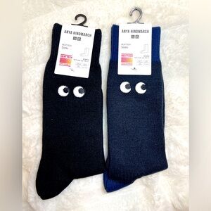 NWT Uniqlo X Anya Hindmarch Socks with Eyes - Black + Navy - US W8-11 - 2PAIRS